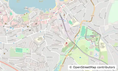 Street map of Newquay town centre, the harbour and Towan Head