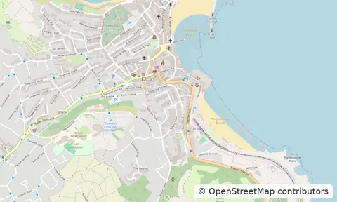 Street map of St Ives town centre and the harbour