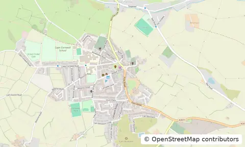 Street map of St Just town centre and the streets around it