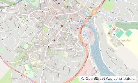 Street map of Truro city centre and the surrounding streets